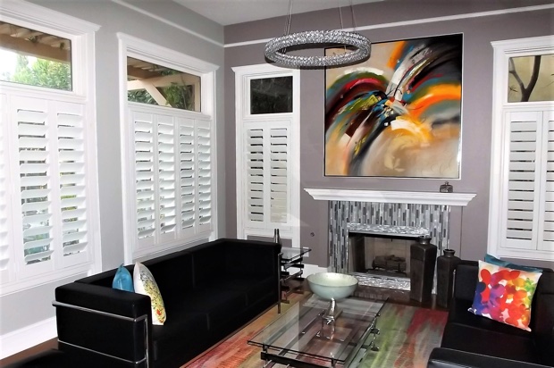 Plantation shutters in a living room